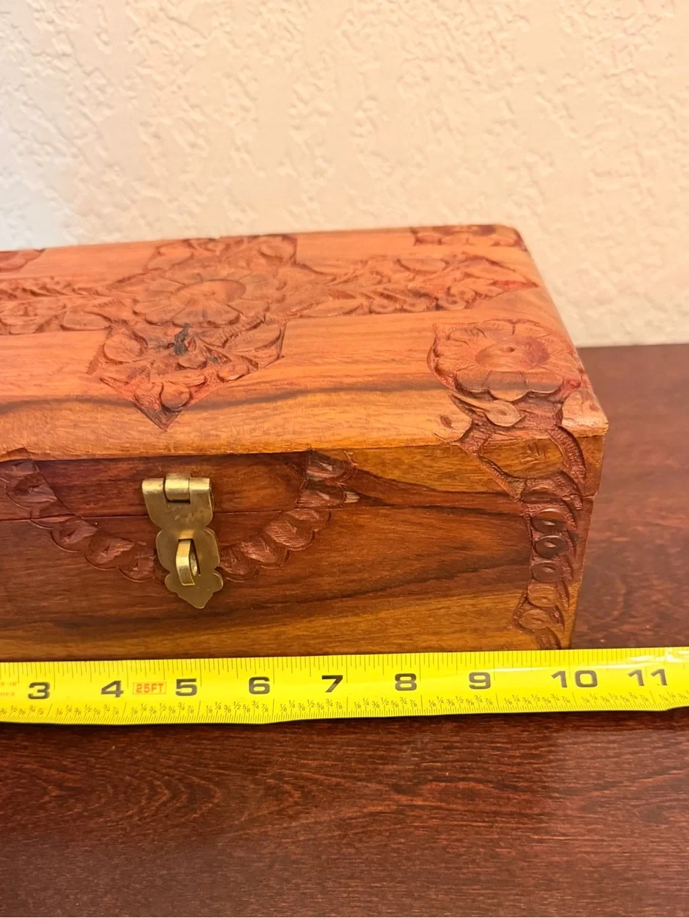 Vintage Handcrafted Rosewood Jewelry Keepsake Box Removable Tray Brass Latch